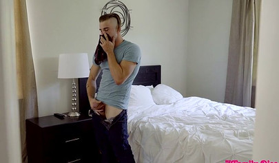 Hot blonde teen Daisy Stone fucks a guy with a big dick on a soft bed in POV