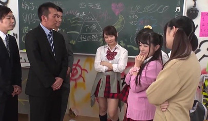 Japanese teen schoolgirls participate in a massive fuckfest in their school