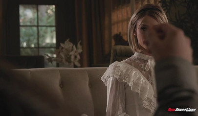 18+ Emma Hix gets fucked cowgirl style in a cute dress and receives a cumshot