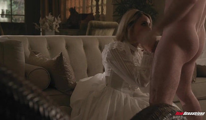 18+ Emma Hix gets fucked cowgirl style in a cute dress and receives a cumshot