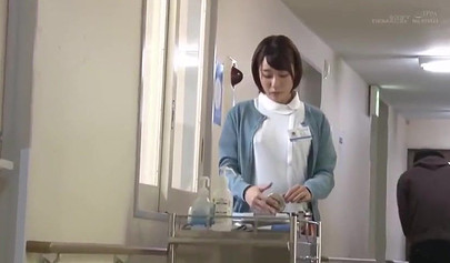 18+ Japanese nurse fucks a patient in a small hospital room and gets a facial