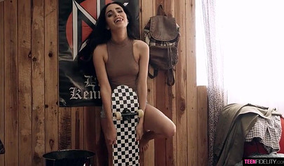 Dark haired teen Naomi Woods yearns for a creampie and she gets it