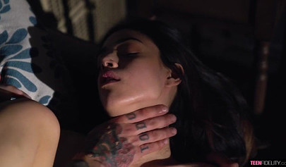 Buffed guy with tattoos shows a cute innocent teen what rough sex is really like