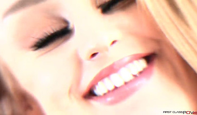 Hot blonde teen in black sexy stockings and leather collar gets brutally fucked