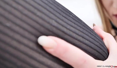 Hot blonde teen in black sexy stockings and leather collar gets brutally fucked