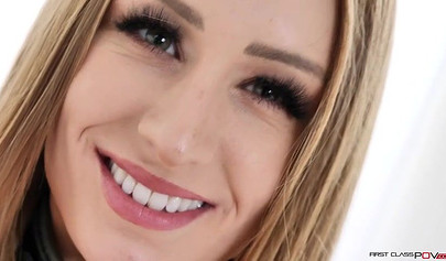 Hot blonde teen in black sexy stockings and leather collar gets brutally fucked