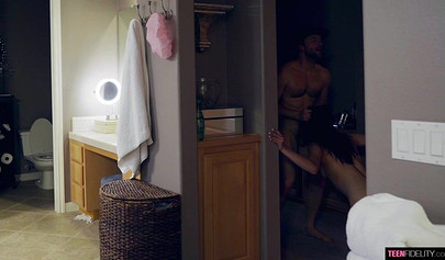 Young brunette dark skin teen Emilly Willis gets fucked in the bathroom