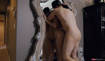 Young brunette dark skin teen Emilly Willis gets fucked in the bathroom