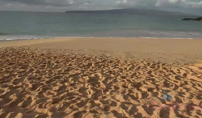 Innocent looking teen babe with small tits fucks on a beach and swallows a load