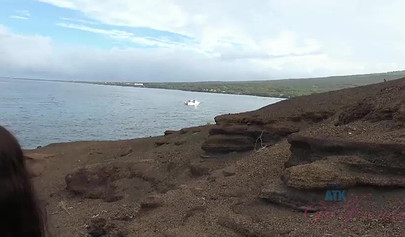 Innocent looking teen babe with small tits fucks on a beach and swallows a load