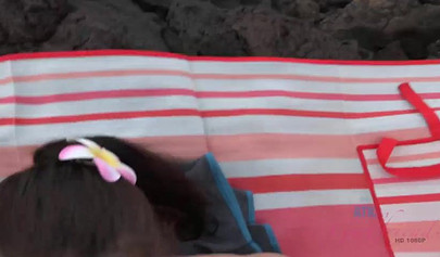 Innocent looking teen babe with small tits fucks on a beach and swallows a load