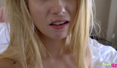 I catch my cute blonde teen stepsister masturbating