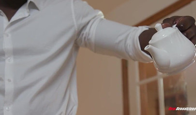 Busty ebony teen slobbers on a big black cock after a massage and rides it hard