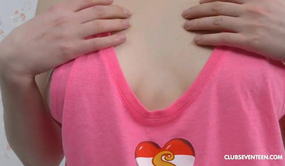 Innocent blonde nubile with big natural tits strips naked and fucks her pink pussy