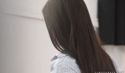 Innocent brunette teen sucks his hard cock and takes it deep in her tight ass