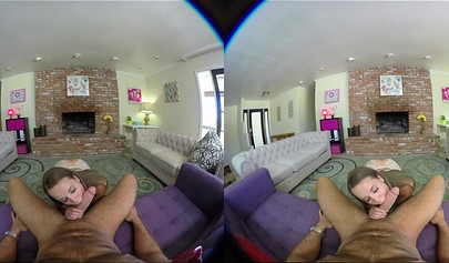 Charming blonde nubile swallows a big hard cock and rides it balls deep in VR