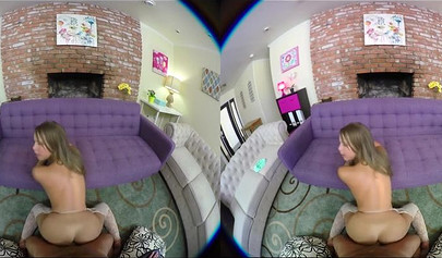 Charming blonde nubile swallows a big hard cock and rides it balls deep in VR