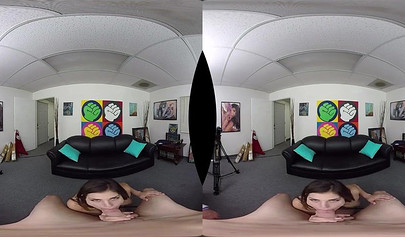 Busty teen Leah Gotti gives an amazing blowjob and rides a big hard cock in VR