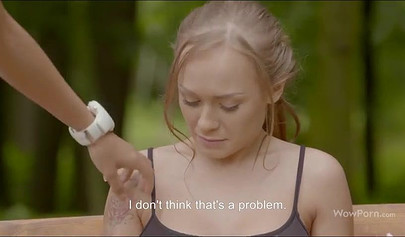 Two fit teens with great tits and perfect bodies have a steamy lesbian sex outside