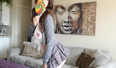 Astonishing brunette teen schoolgirl sucks his huge cock and rides it balls deep