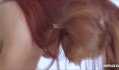 Redhead schoolgirl teenie slobbers on a big cock before having her pussy pounded