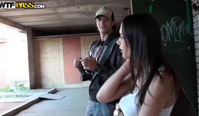 Naughty teen bent over in public and fucked hard by assertive young horny hunk