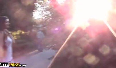 Naughty teen bent over in public and fucked hard by assertive young horny hunk