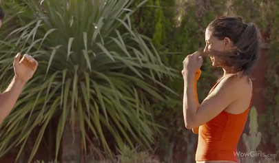 Boxer teen babe turns sparring match into hot steamy sex round and swallows cum