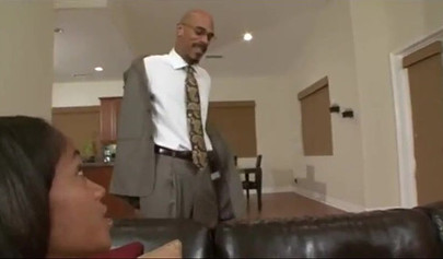 Hung black stud decides to drill a white teen girls mouth and makes her moan