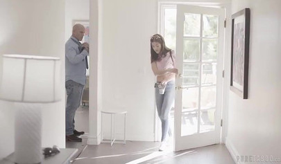 Tight cutie is bent over by her hung partner and then drilled  hard doggystyle