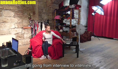 Young teen girl with small tits strips down in front of a camera for money