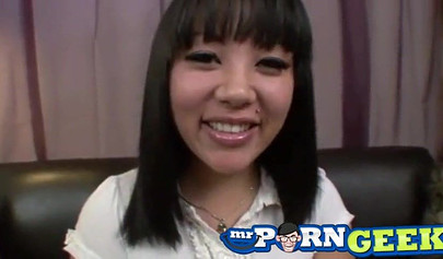 Hot Asian teen girl blows a dick until she gets a bucket of cum on her face