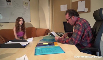 Redhead teen tries out casting for porn and shows an old man what she can do