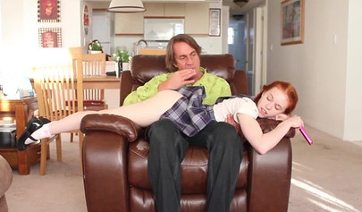 Redhead teen Catholic schoolgirl gets punished by her old and creepy daddy