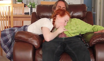 Redhead teen Catholic schoolgirl gets punished by her old and creepy daddy