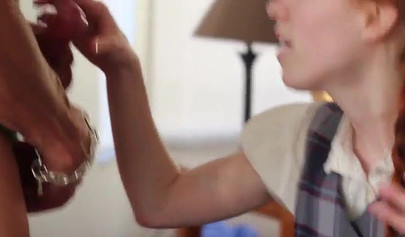 Redhead teen Catholic schoolgirl gets punished by her old and creepy daddy