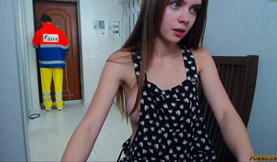 Young busty teen girl fucks like a slut on the webcam while people are watching