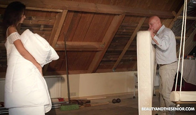 Old bald dog hides so he can fuck with his teenage granddaughter in the attic