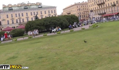 Horny brunette nubile sucks him off and gets pounded balls deep in the nature