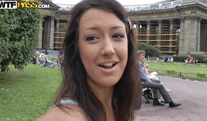 Horny brunette nubile sucks him off and gets pounded balls deep in the nature