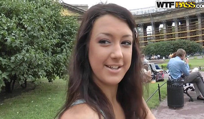 Horny brunette nubile sucks him off and gets pounded balls deep in the nature