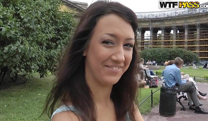 Horny brunette nubile sucks him off and gets pounded balls deep in the nature