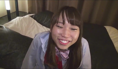 Shy Asian teenie giving a wet blowjob before having her hairy pussy railed hard