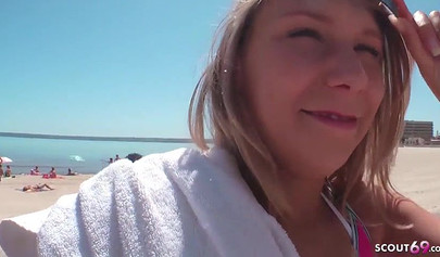 Cute German teen is fucked outdoors and gets her cute twat smeared in semen