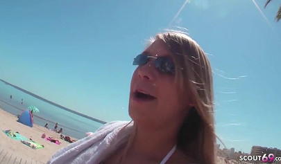 Cute German teen is fucked outdoors and gets her cute twat smeared in semen