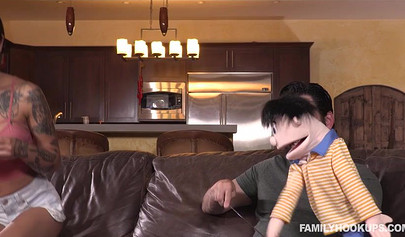 Tattooed Asian nubile slobbers all over his hard cock before being railed rough