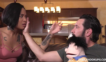 Tattooed Asian nubile slobbers all over his hard cock before being railed rough