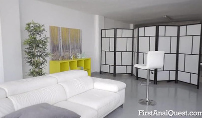 Tattooed dark-haired teenie has her ass slowly stretched and then fucked rough