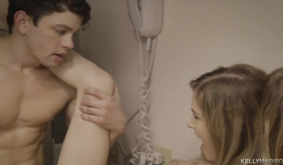 Astonishing blonde teen with perfect tits fucked hard before swallowing his cum