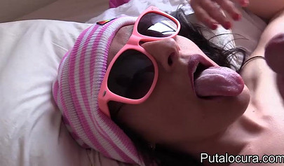 Attractive nubile sucking an older cock and taking it deep in her young pussy